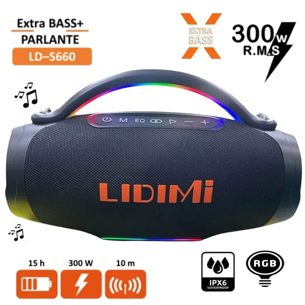 Parlante Portátil Lidimi Super LD-S660 300W Led RGB Bluetooth USB