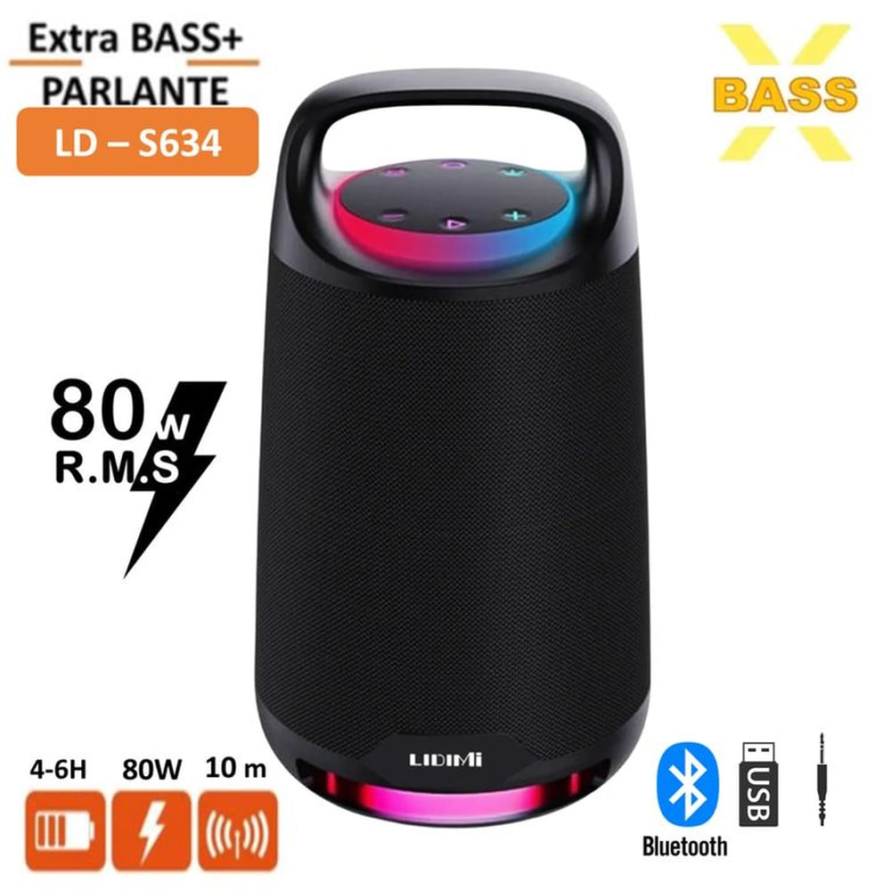 Parlante Portátil Lidimi 80W LD-S634  Extra BASS  Bluetooth  FM-USB