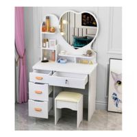 Tocador de Maquillaje Con Espejo Con Taburete Para Dormitorio Blanco Cora