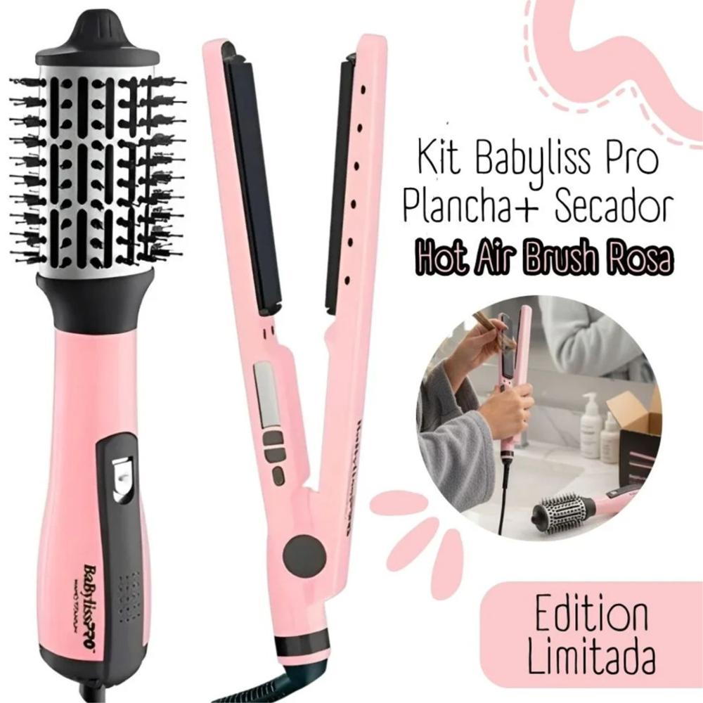 Pack BabylissPro Plancha Ionica y Cepillo Electrico Pink Black BNTPBKPP44PE