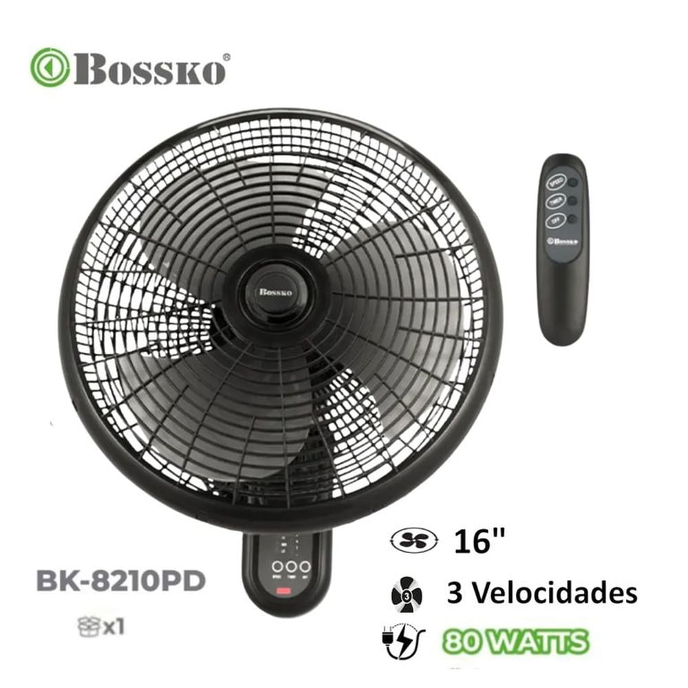 Ventilador Bossko de Pared BK 8210PD con Control Remoto 80 Watts