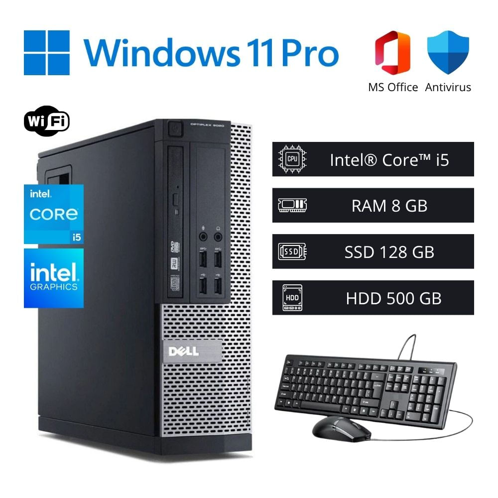 Computadora PC Dell Optiplex Intel Core i5 3,30 GHz 8GB RAM 128GB SSD 500GB HDD WiFi - Refurbished