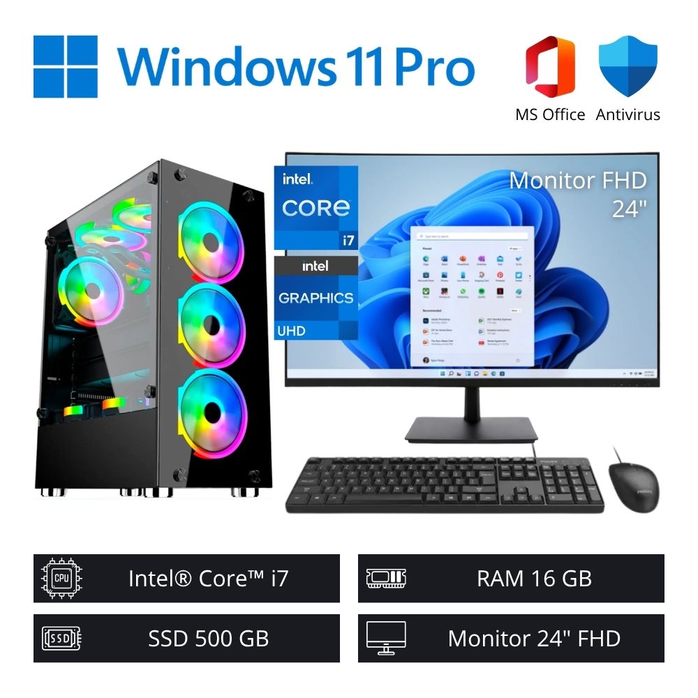 Computadora PC Gamer Intel Core i7 4,60 GHz 16GB RAM 500GB SSD + Monitor 24"" FHD
