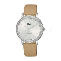 Reloj Mujer QyQ Analógico Cuero Beige Esfera Blanca con Caja QyQ Regalo Elegante para Ella