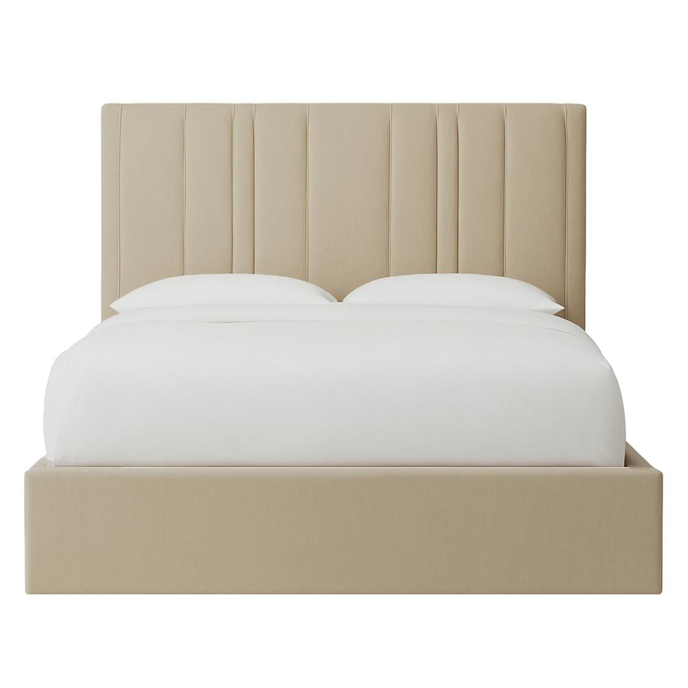 Cama Tapizada Líneas LeMueble 2 Plazas Beige