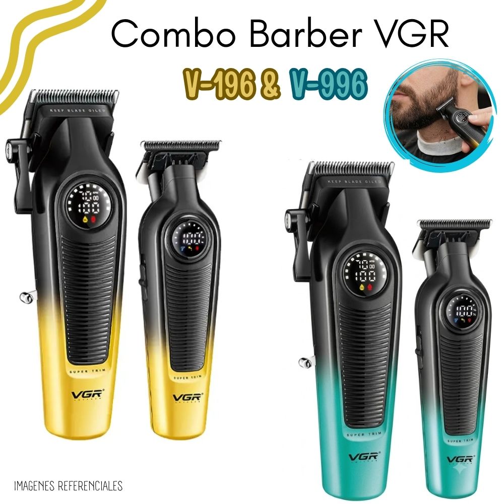 Combo Barber VGR Trimmer mas Clipper V-196-996