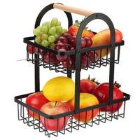 CESTA CEST NEGRO ALMACENAMIENTO FRUTAS VERDURAS 2 NIVELES