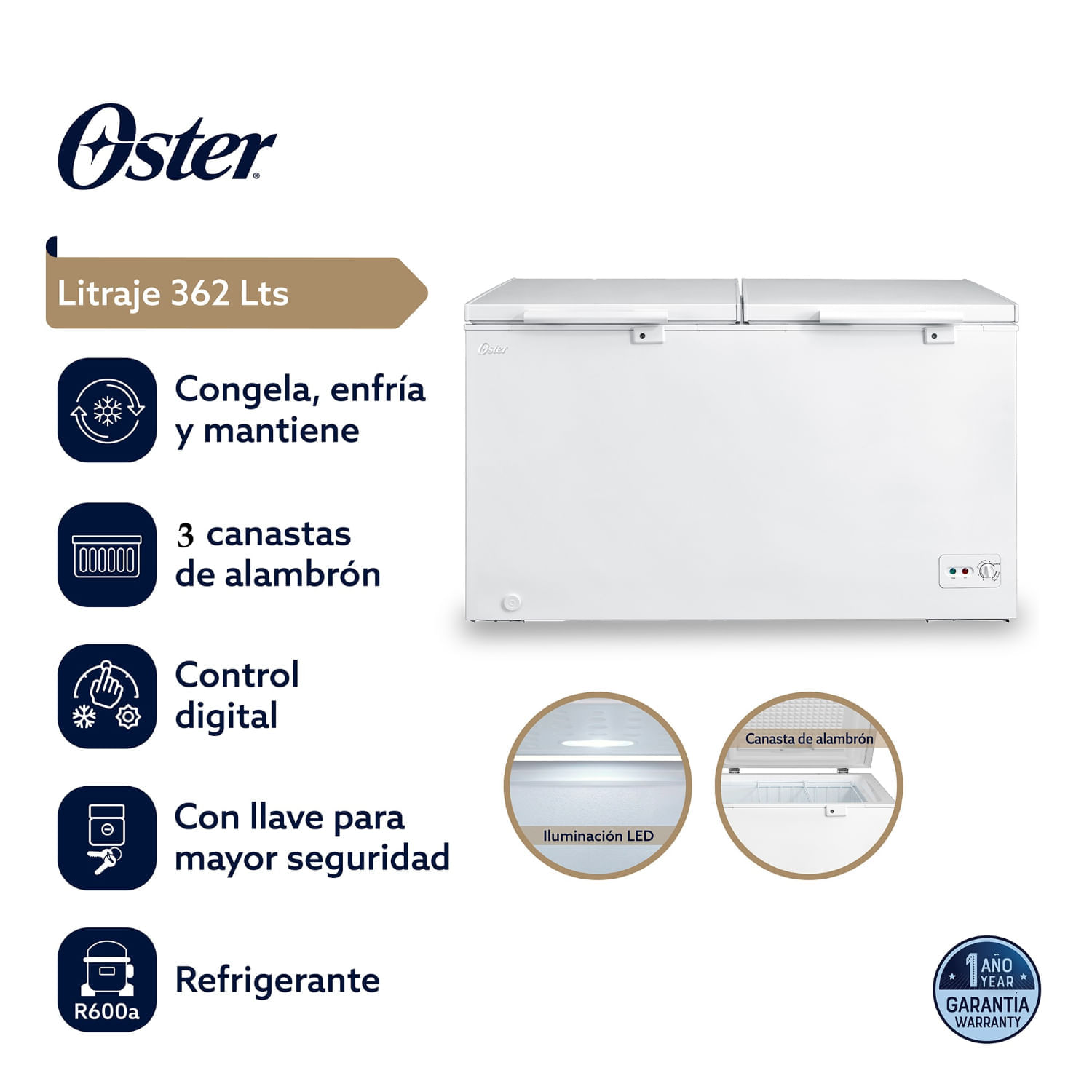 Congeladora Oster PCFMI11201WL 362L 2P