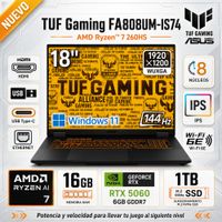 Laptop ASUS TUF A18 Ryzen 7 260HS 16GB RAM 1TB SSD RTX 5060 18  W11 FA808UM-IS74