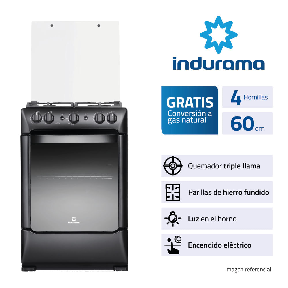 Cocina Indurama Pompeya Negra 4 Quemadores