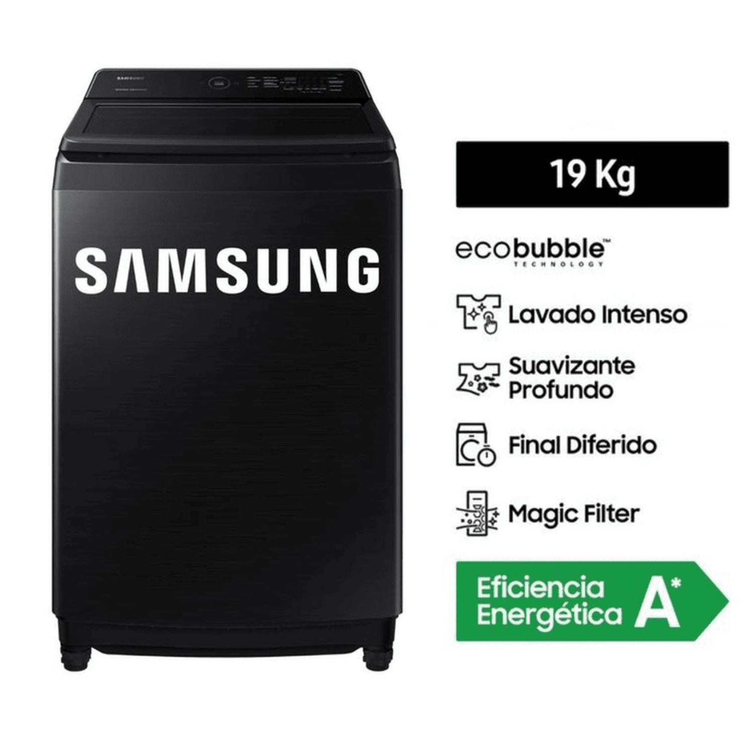 LAVADORA SAMSUNG 19 KG ECOBUBBLE WA19CG6441BVPE NEGRO