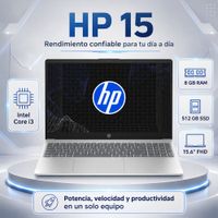Laptop HP 15.6  FHD Intel Core 3 100U 8GB RAM 512GB SSD Windows 11 Wi-Fi 6 Silver 15-fd0331la