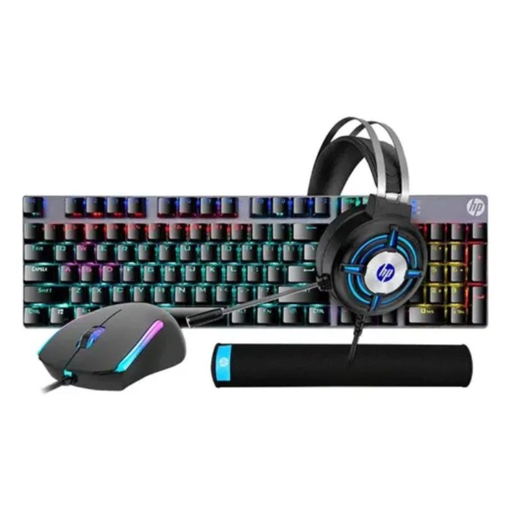 Combo Gamer HP GM3000 4 en 1 -  Teclado Mecánico - Mouse - Audífonos - Mousepad