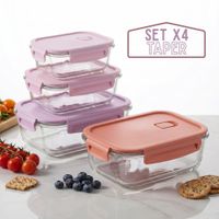 Set Táper de Vidrio Hermético 4 Pzs 410-1520ml – Rosa