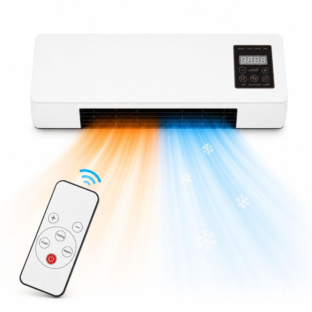 Ventilador Calefactor Eléctrico de Pared 2 en 1 de 2000W Pantalla LED Control Remoto