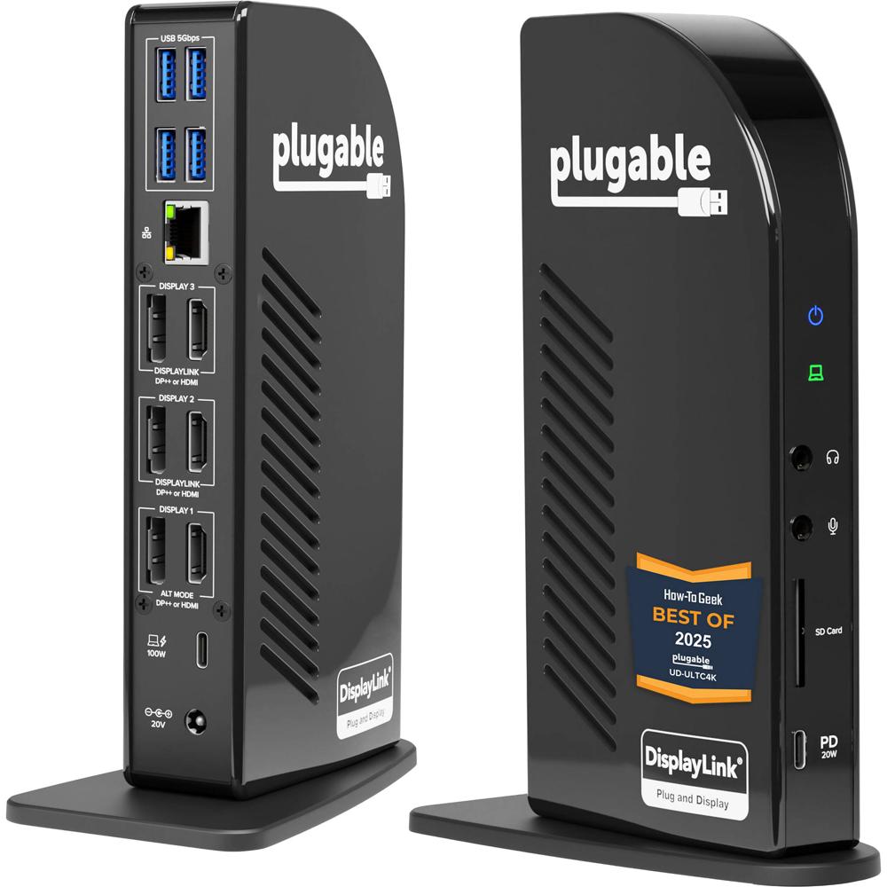 Plugable Estación de Acoplamiento USB Type-C Triple 4K - HDMI, 2 DisplayPort, 4 USB 3.0,