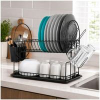Escurridor de Platos WL2605 Acero al Carbono 2 Niveles Bandeja de Goteo 39x42x23cm