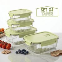 Set Táper de Vidrio Hermético 4 Pzs 410-1520ml – Verde