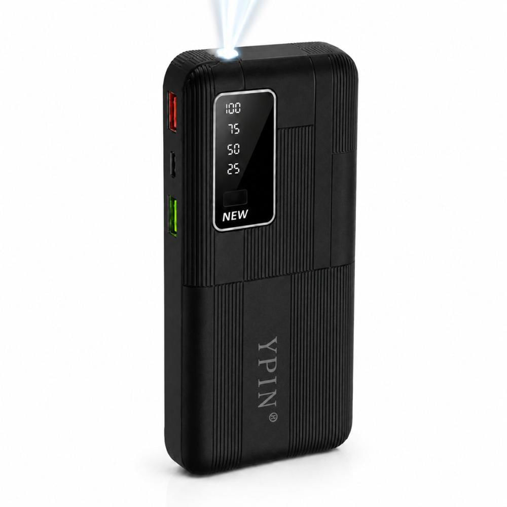 Cargador Power bank YP-022 Carga Rápida 20000mAh 3 Salidas USB y C Linterna Led Negro