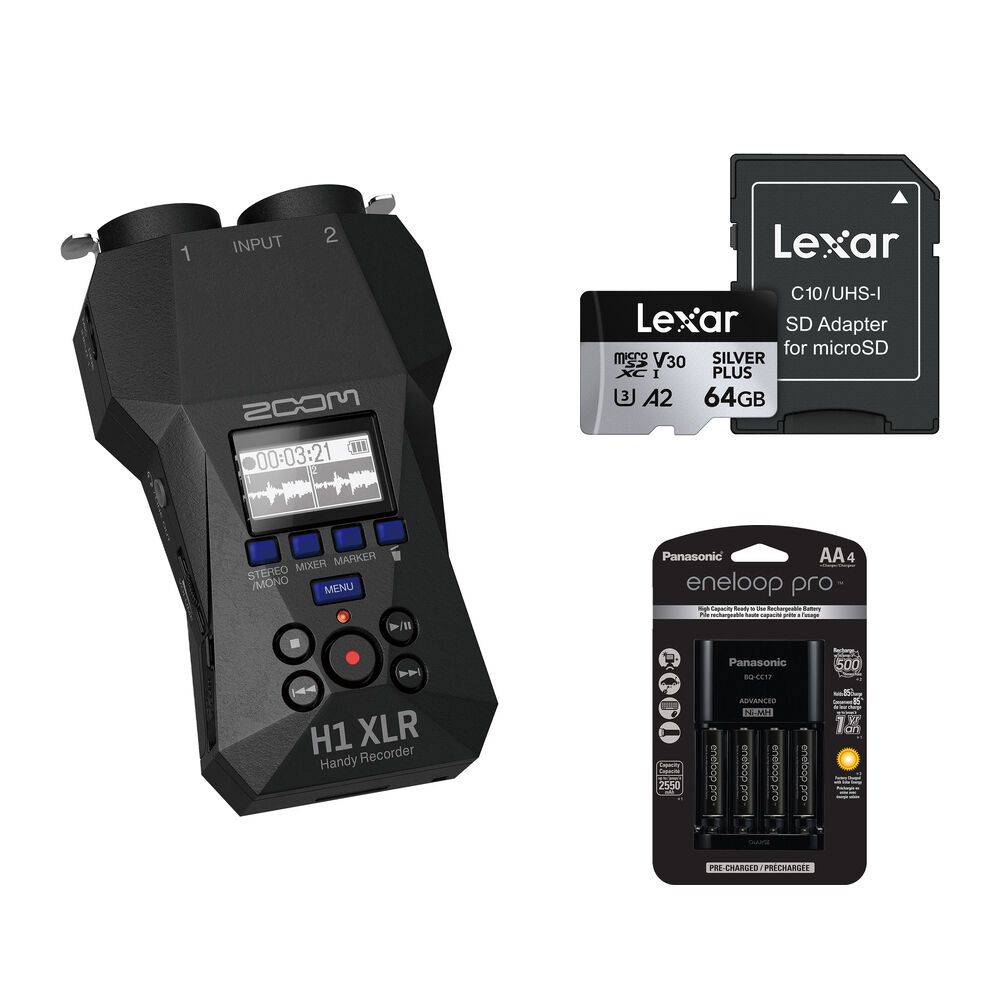 Zoom H1 Grabadora de Audio Portátil XLR para Video con Kit Esencial - Entradas XLR-1/4"" T