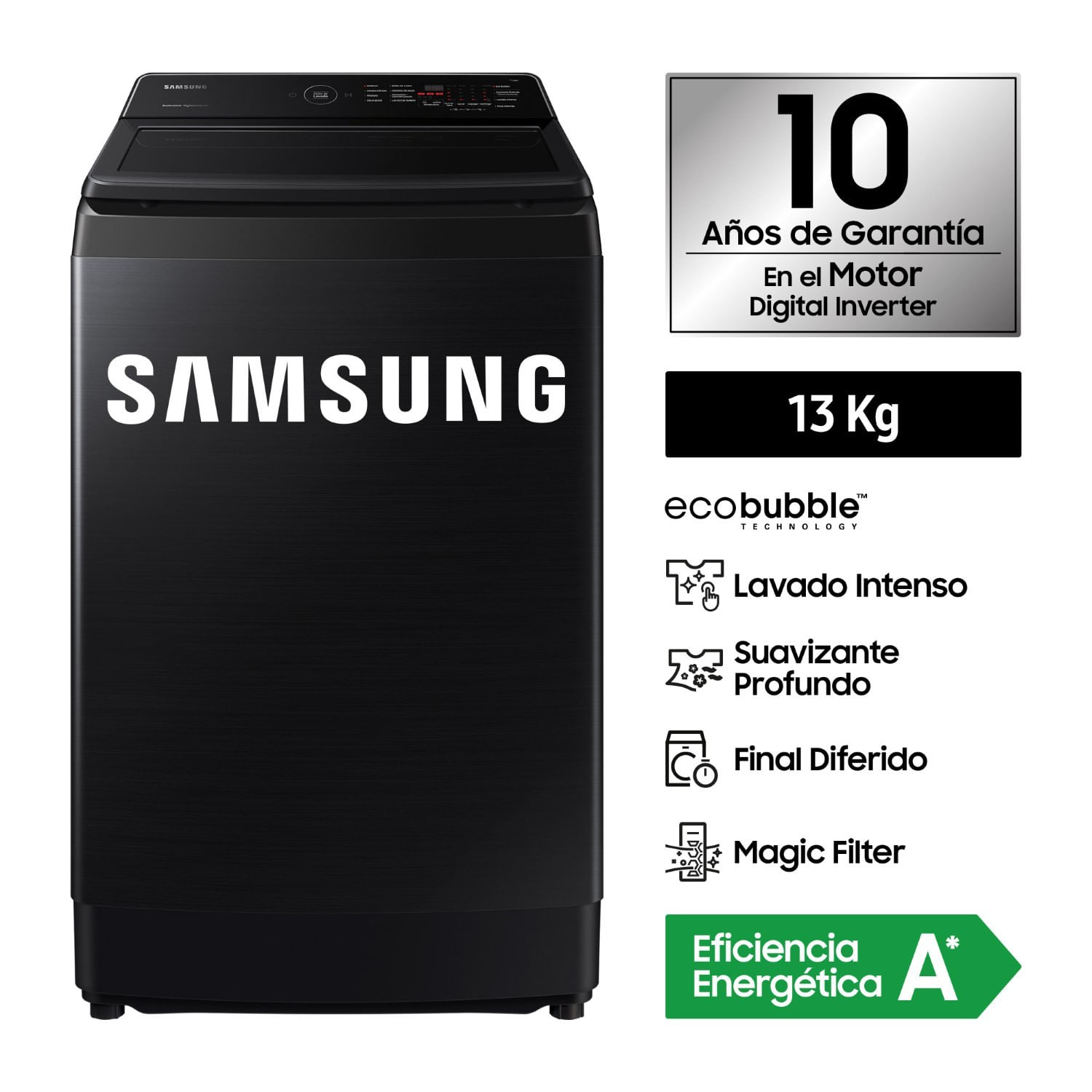 Lavadora Ecobubble Samsung WA13CG5441BVPE 13 Kg Negro