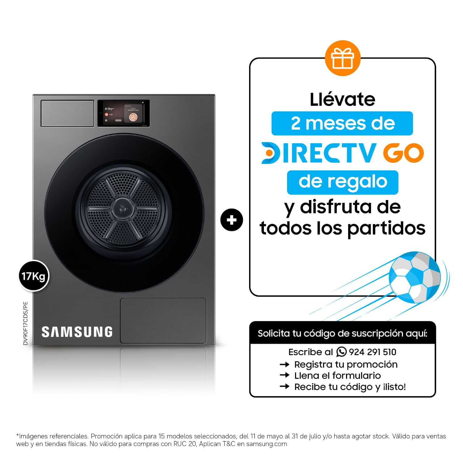 Secadora Samsung 17Kg DV90F17CDSPE Acero Oscuro