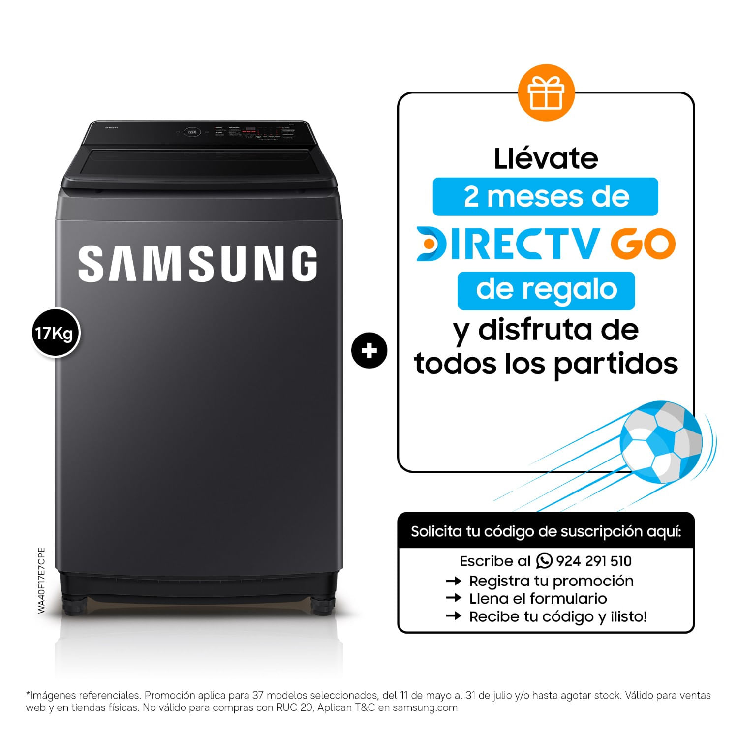 Lavadora Samsung EcoBubble 17Kg WA40F17E7CPE Gris Grafito