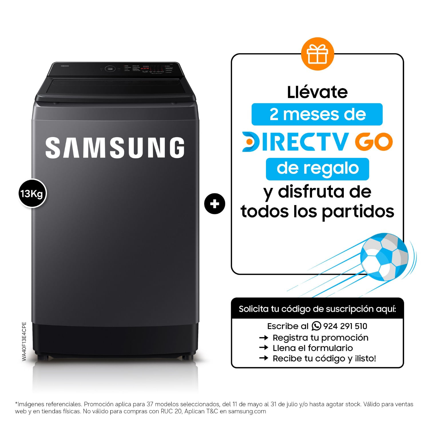 Lavadora Samsung EcoBubble 13Kg Carga Superior WA40F13E4CPE Gris