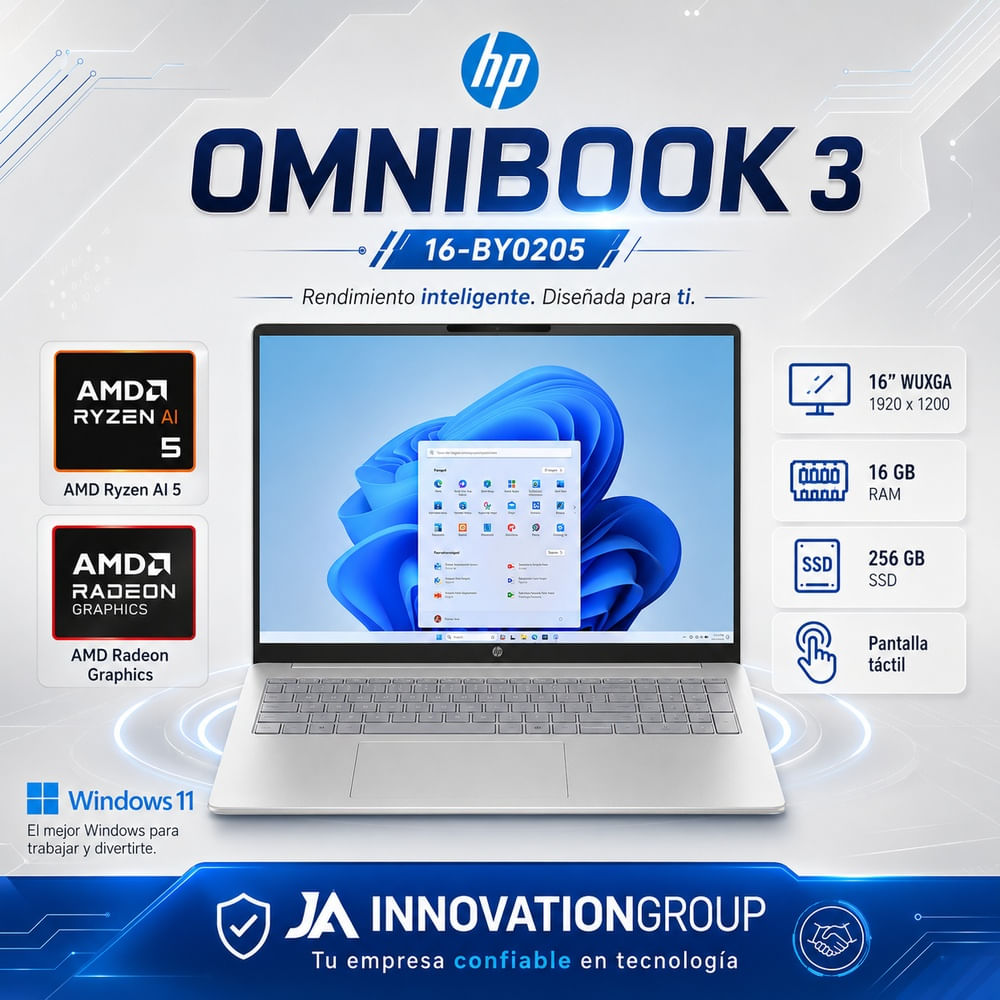 Laptop HP OmniBook 3 16  WUXGA Touch Ryzen 5 40 16GB RAM 256GB SSD W11 Glacier Silver 16-BY0205