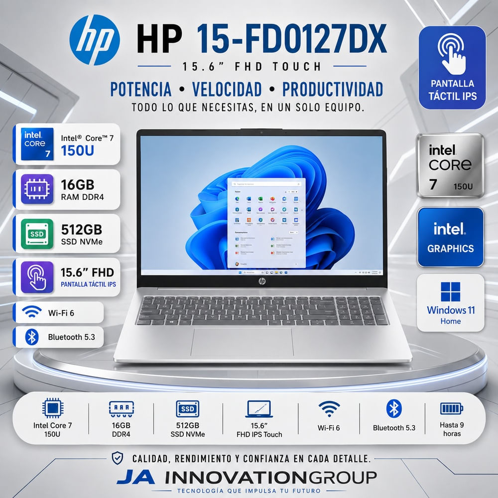 Laptop HP 15.6 FHD Touch Intel Core 7 150U 16GB RAM 512GB SSD Windows 11 15-FD0127DX