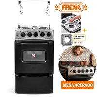 Cocina Fadic con tapa de vidrio y Horno Sami 4h Negro Y Protector