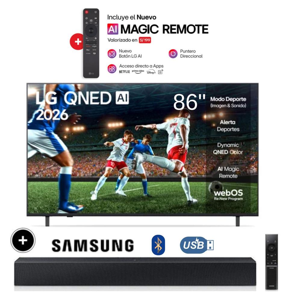 Televisor LG 86 QNED 4k Smart TV Thinq Ai 86QNED73ASA + Soundbar HW-B400