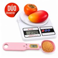 Dúo Balanza Digital De Cocina Y Cuchara Gramera Digital Rosado Con Medición Precisa