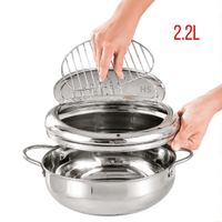 Olla Freidora Japonesa 2.2L De Acero Inoxidable Con Termómetro Y Rejilla Escurridora
