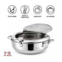 Olla Freidora De Acero Inoxidable 2.2L Con Termómetro Y Rejilla Escurridora Japonesa