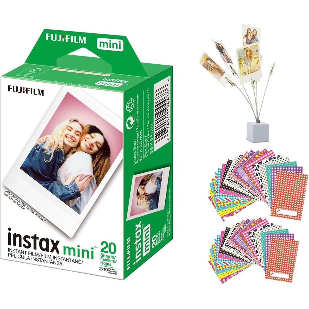 PELÍCULA INSTANTÁNEA FUJIFILM INSTAX MINI + MARCOS + SOPORTE PARA FOTOS- SET 3 PZS