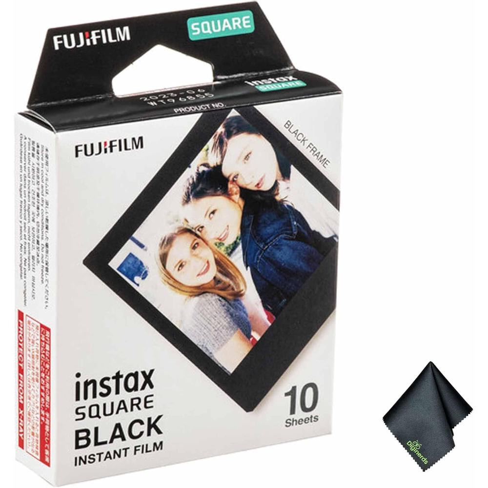 PELÍCULA INSTANTÁNEA FUJIFILM INSTAX SQUARE NEGRA + PAÑO DE LIMPIEZA - PACK 10 HOJAS