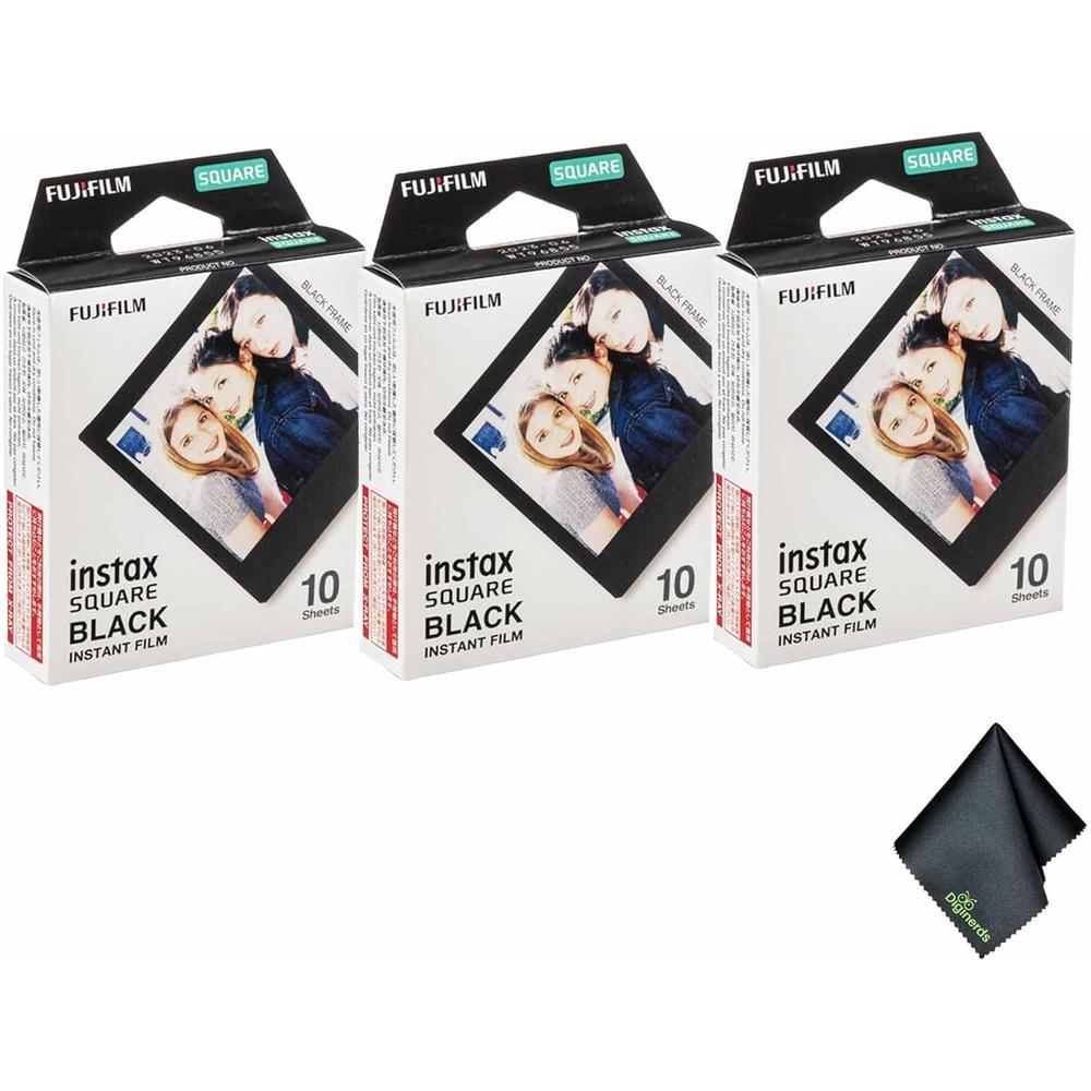 PELÍCULA INSTANTÁNEA FUJIFILM INSTAX SQUARE NEGRA + PAÑO DE LIMPIEZA - PACK 30 HOJAS