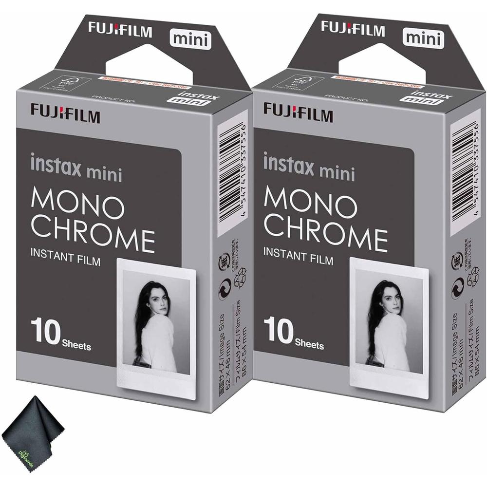 PELÍCULA INSTANTÁNEA FUJIFILM INSTAX MINI MONOCROMÁTICA + PAÑO MICROFIBRA - SET 2 PZS