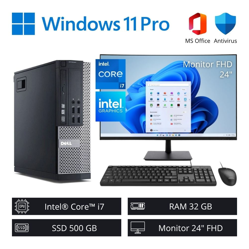 Computadora PC Dell Intel Core i7 3,90 GHz 32GB RAM 500GB SSD + Monitor 24” FHD | Refurbished