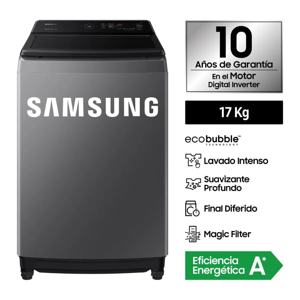 Lavadora Samsung EcoBubble 17KG Gris WA17CG6441BDPE