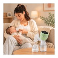 Extractor De Leche Color Verde Eléctrico Recargable Con Pantalla LED Y Biberón