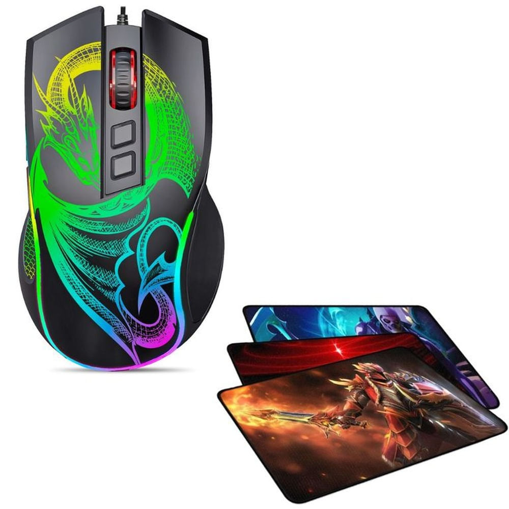 Mouse Gamer Led 7b 12800dpi Micronics Dragon GM805 + Pad Mouse