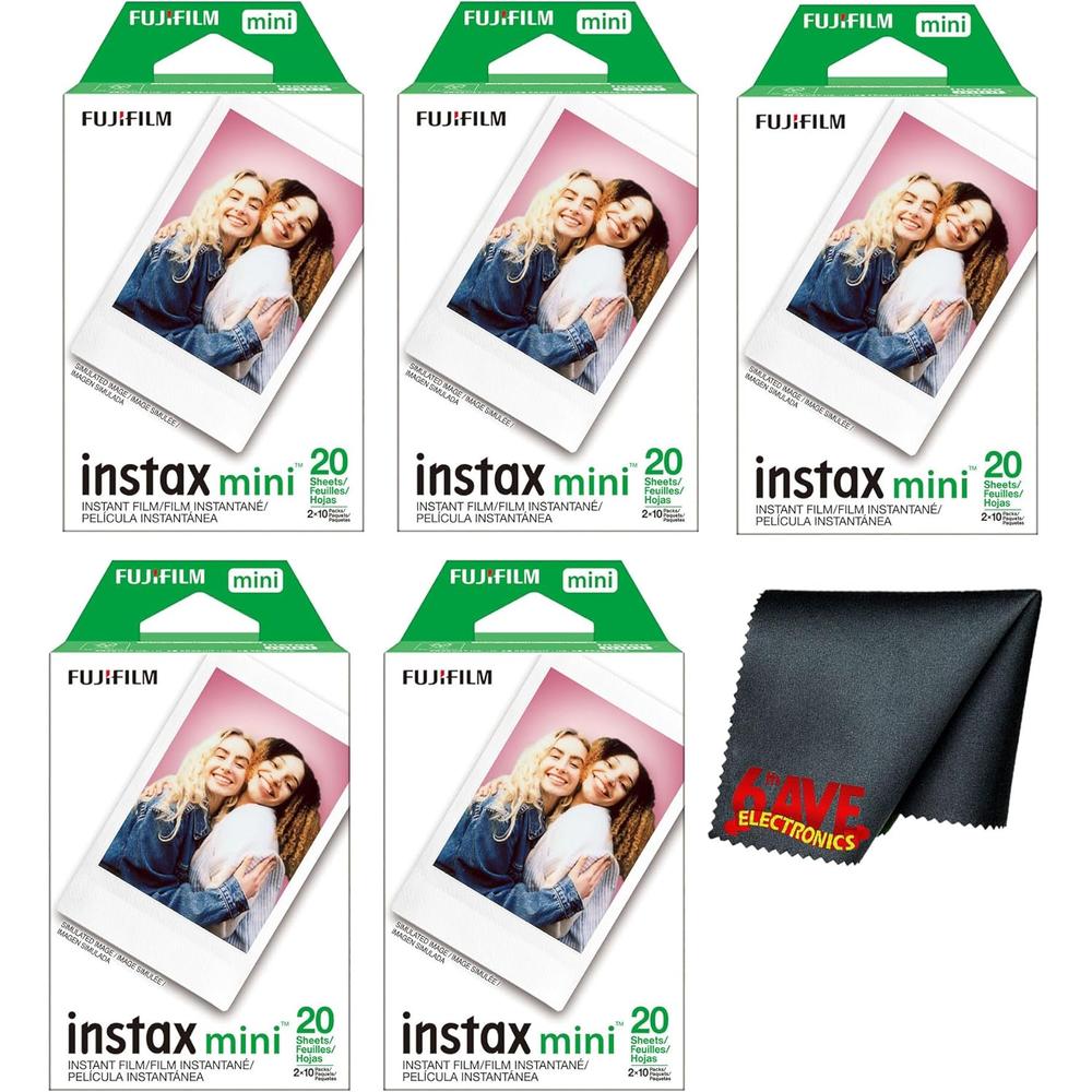 PELÍCULA INSTANTÁNEA FUJIFILM INSTAX MINI + PAÑO MICROFIBRA 6AVE - PACK 100 HOJAS