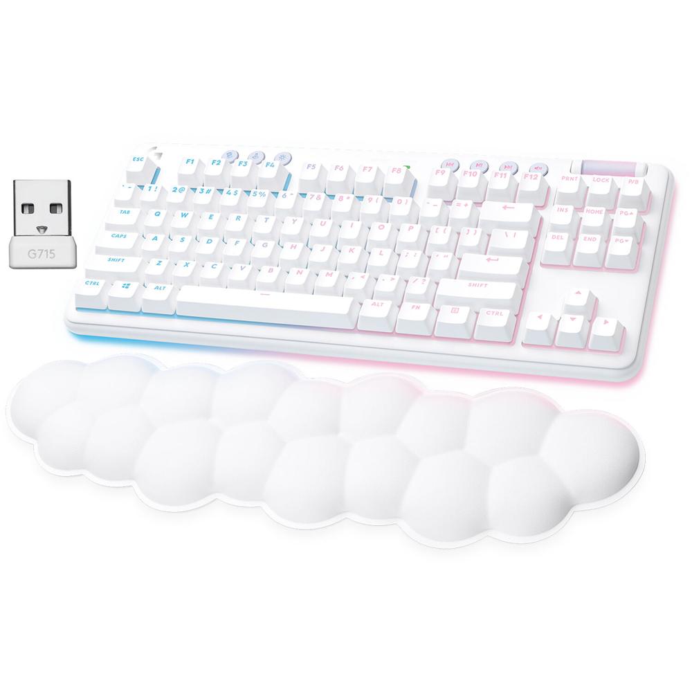 Logitech G715 Teclado Mecánico Gaming Inalámbrico (White Mist, Interruptores GX Red, Dis
