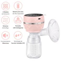 Extractor De Leche Eléctrico Recargable Color Rosado Con Pantalla LED Y Biberón