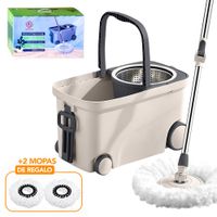 Trapeador Giratorio 3 Mopas con Caja Ruedas Y Asa Beige S4F