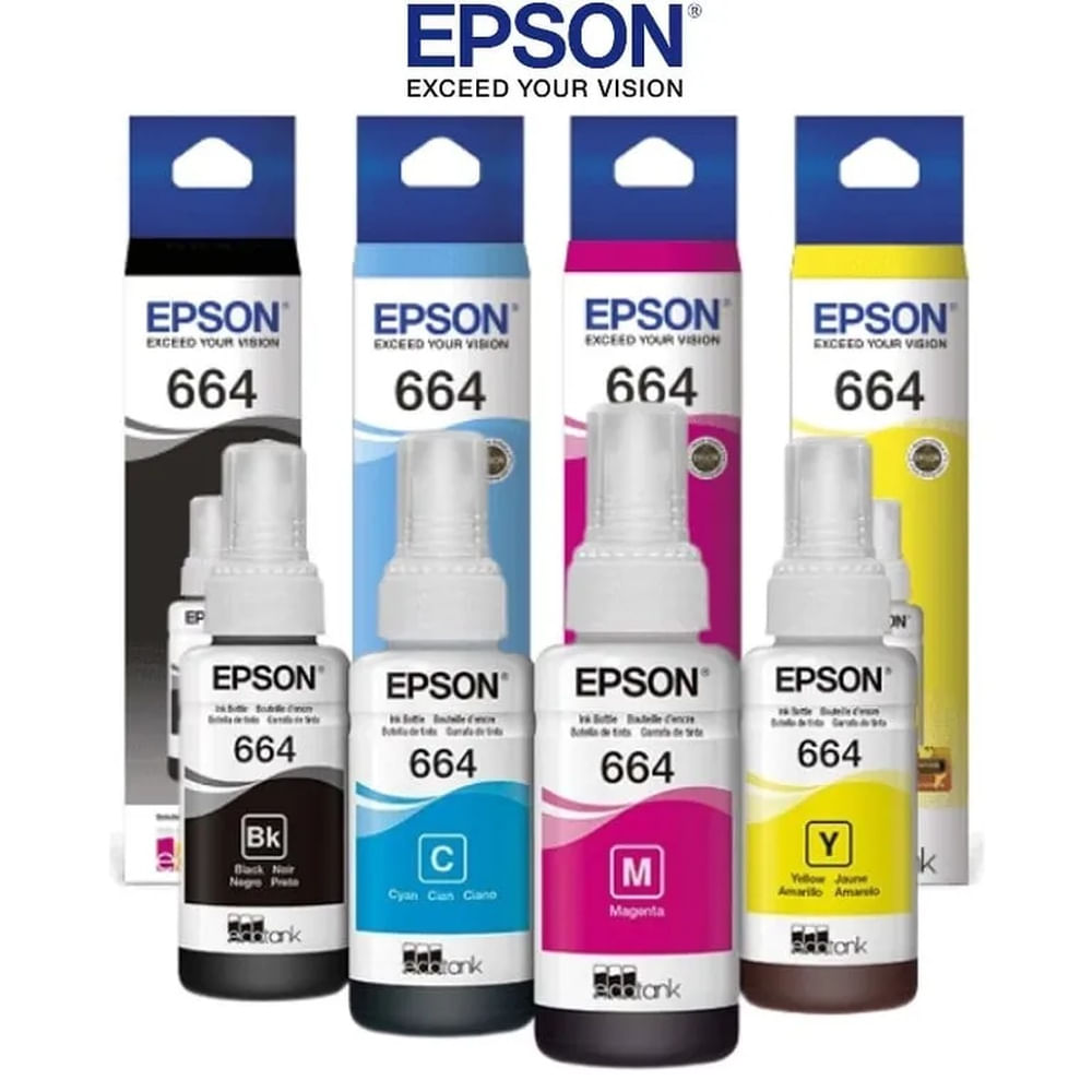 Tinta Epson T664 CMYBK 4 Botellas Alto Rendimiento