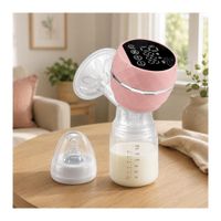 Extractor De Leche Eléctrico Recargable Color Rosado Con Pantalla LED Y Biberón