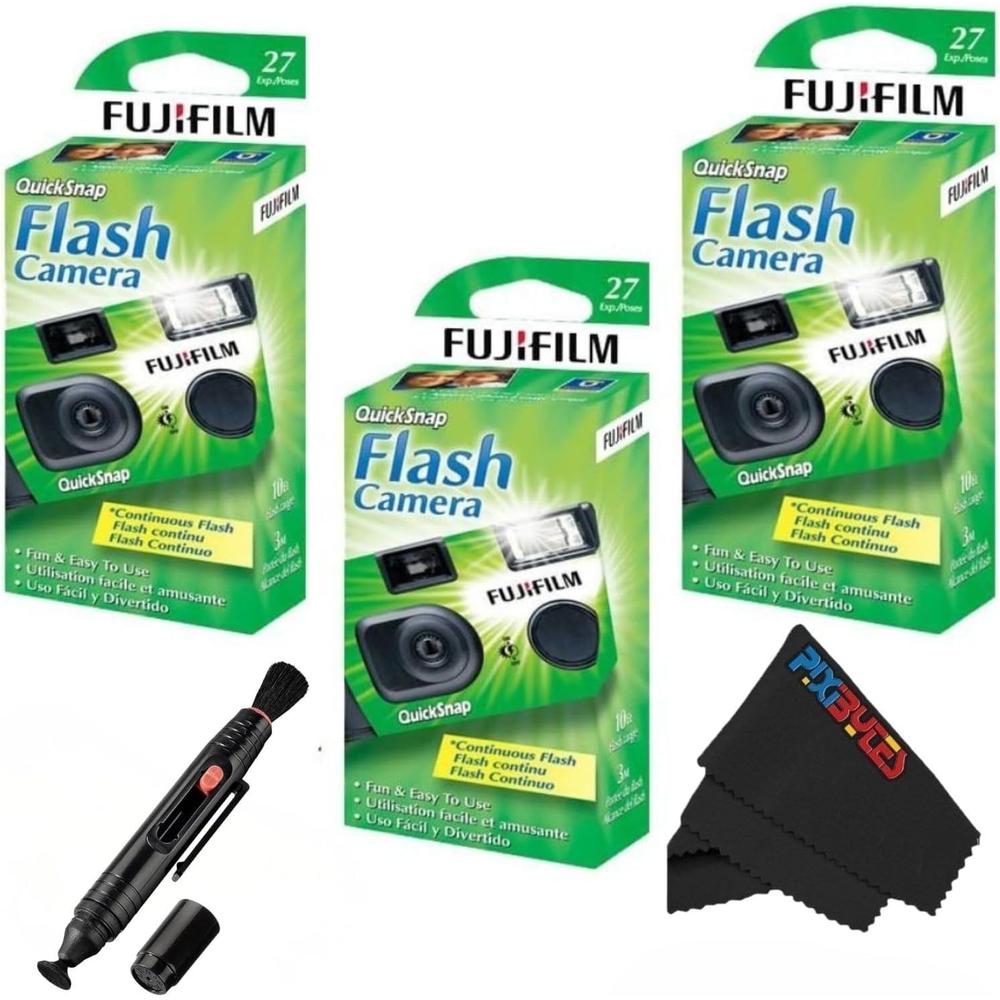 CÁMARA DESECHABLE FUJIFILM QUICKSNAP FLASH 400 LÁPIZ LIMPIADOR DE LENTES - SET 4 PZS